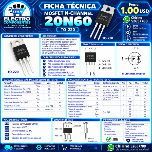 Mosfet 20N60's foto | Elect-Chirino |  BizneCubano