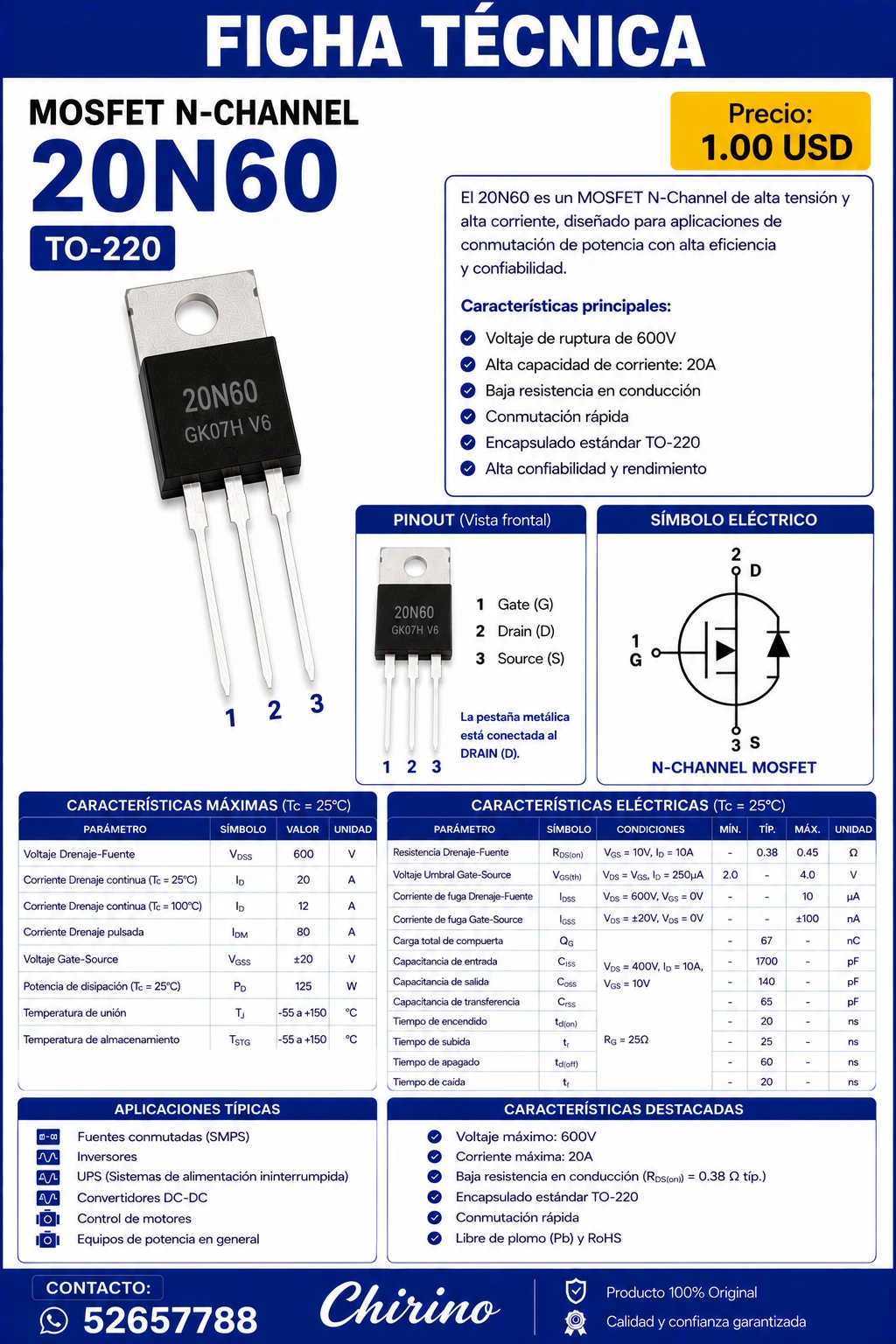 Mosfet 20N60's foto | Elect-Chirino |  BizneCubano