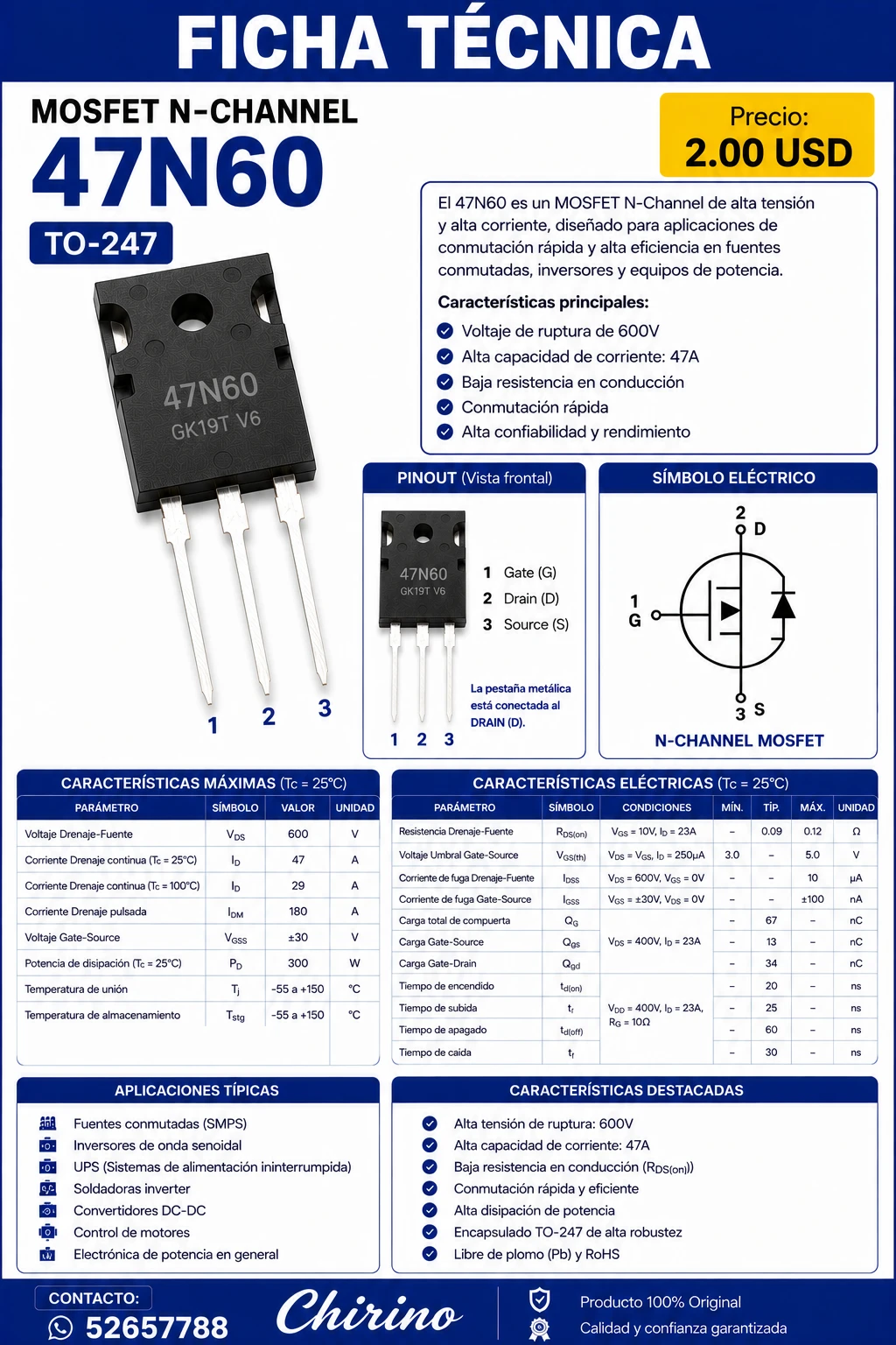Mosfet 47N60's foto | Elect-Chirino |  BizneCubano