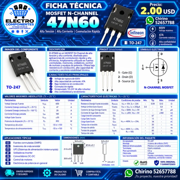 Mosfet 47N60's foto | Elect-Chirino |  BizneCubano