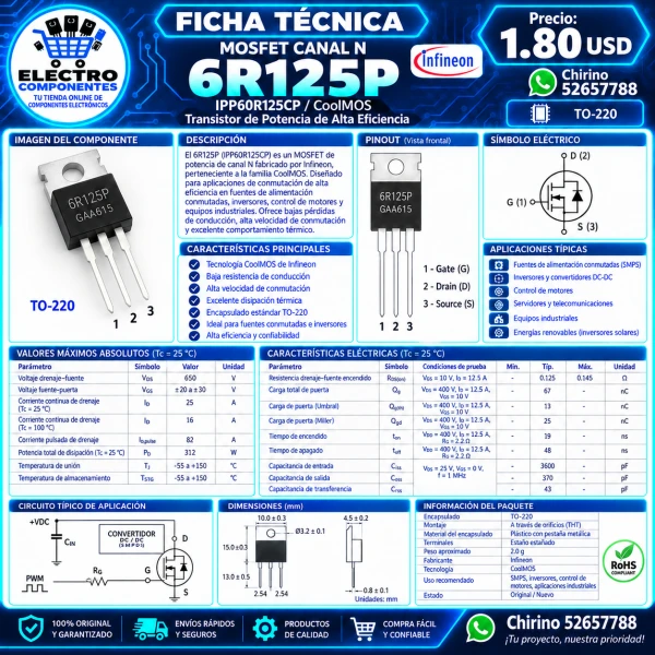 Mosfet 6R125P to-220's foto | Elect-Chirino |  BizneCubano