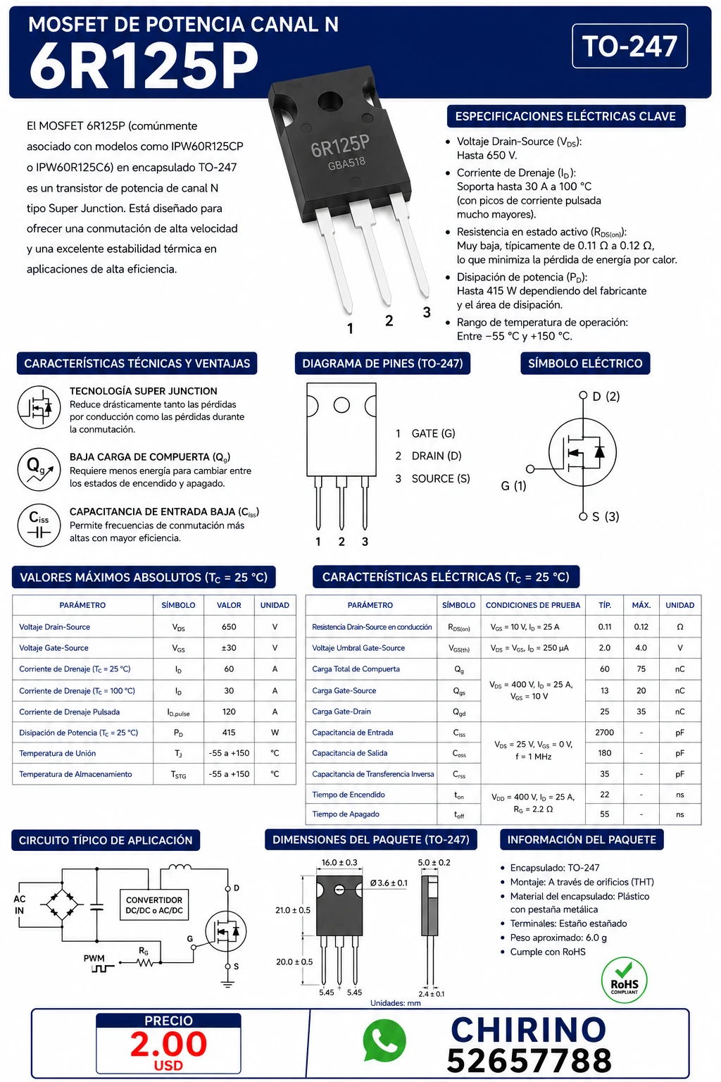 Mosfet 6R125P to-247's foto | Elect-Chirino |  BizneCubano