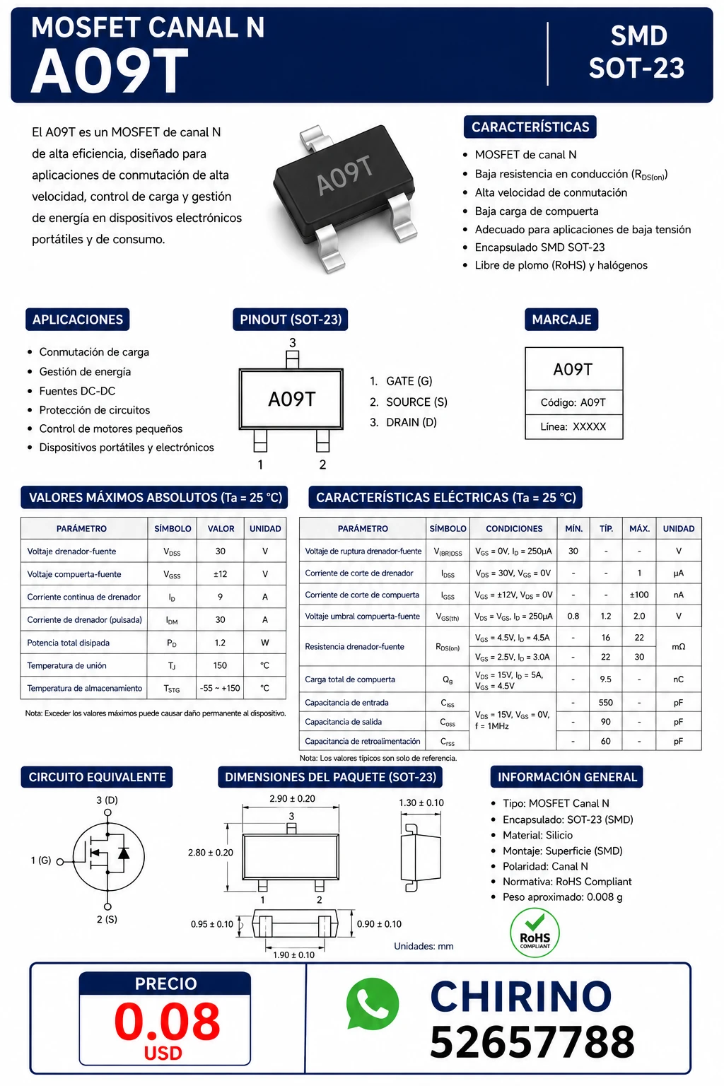 Mosfet A09T SMD's foto | Elect-Chirino |  BizneCubano
