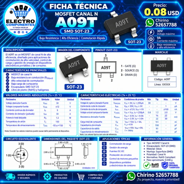 Mosfet A09T SMD's foto | Elect-Chirino |  BizneCubano