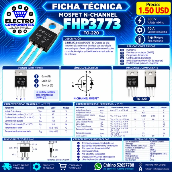 Mosfet FHP3773 to-220's foto | Elect-Chirino |  BizneCubano
