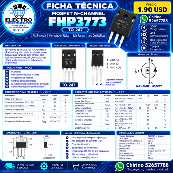 Mosfet FHP3773 to-247's foto | Elect-Chirino |  BizneCubano