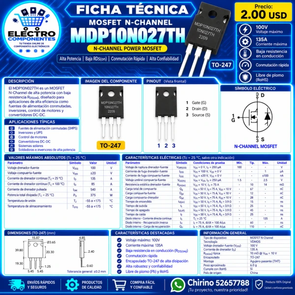 Mosfet MDP10N027TH's foto | Elect-Chirino |  BizneCubano