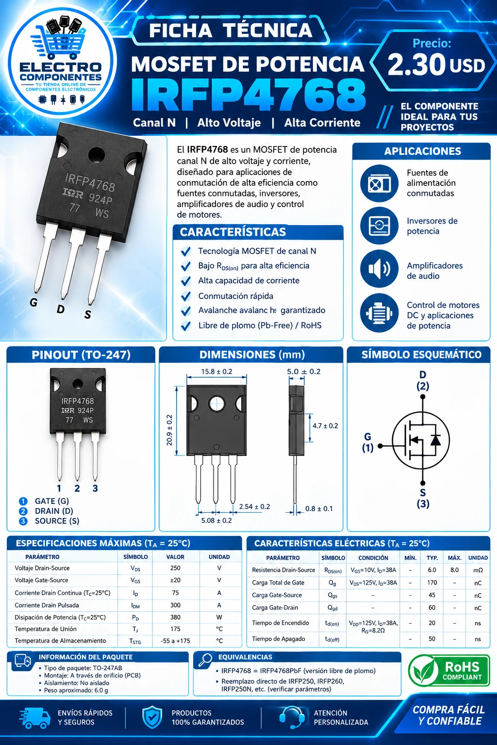 Mosfet IRFP4768's foto | Elect-Chirino |  BizneCubano