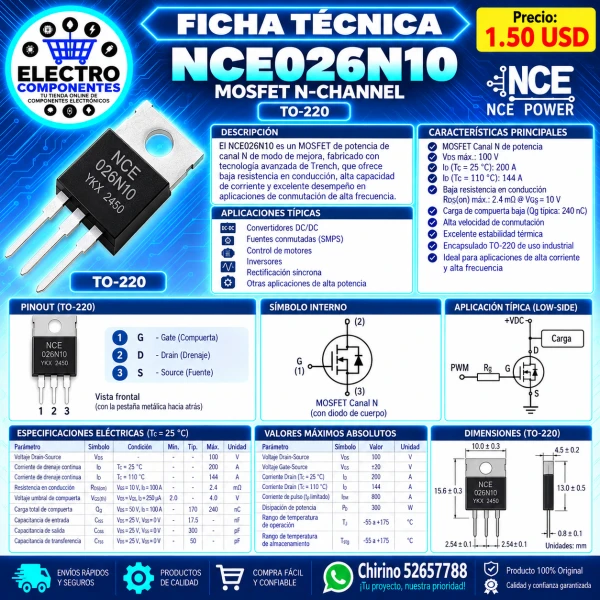 Mosfet NCE026N10's foto | Elect-Chirino |  BizneCubano