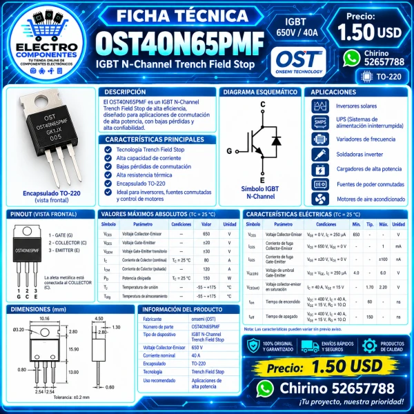 IGBT OST40N65PMF to-220's foto | Elect-Chirino |  BizneCubano