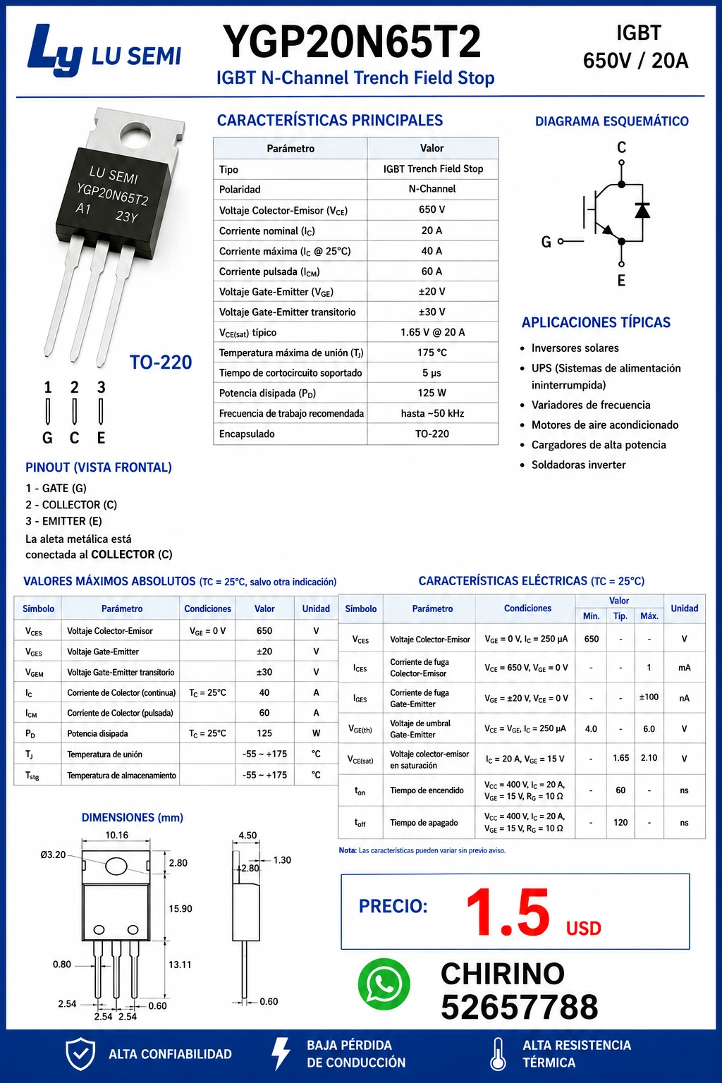 IGBT YGP20N65T2's foto | Elect-Chirino |  BizneCubano