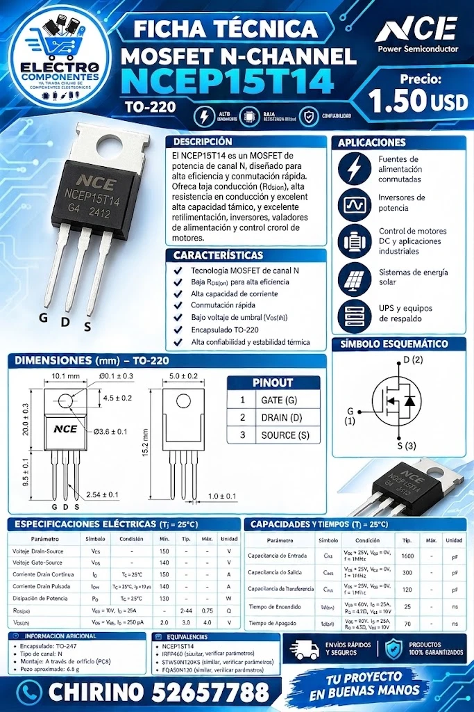 Mosfet NCEP15T14's foto | Elect-Chirino |  BizneCubano