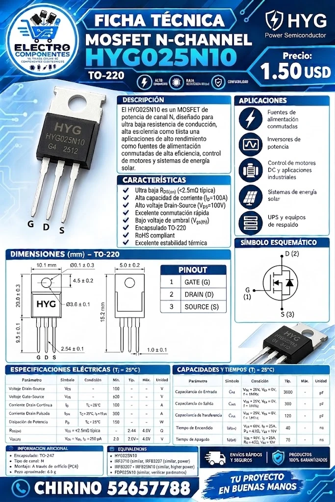 Mosfet HYG025N10's foto | Elect-Chirino |  BizneCubano