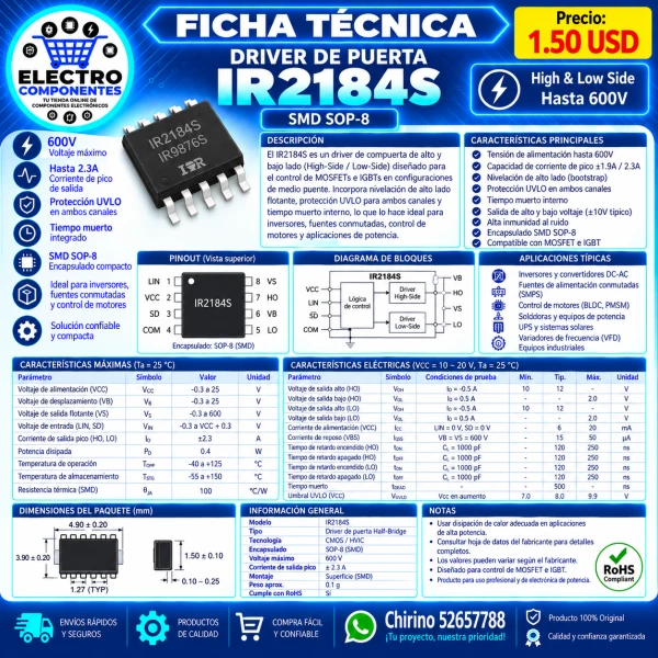 DRIVER IC IR2184S's foto | Elect-Chirino |  BizneCubano