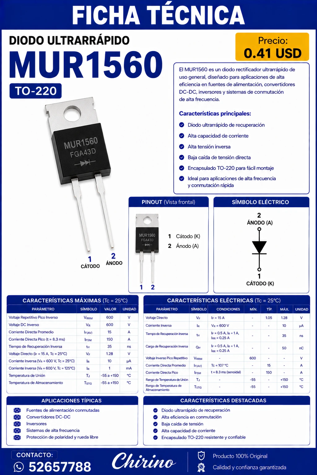 Diodo MUR1506's foto | Elect-Chirino |  BizneCubano