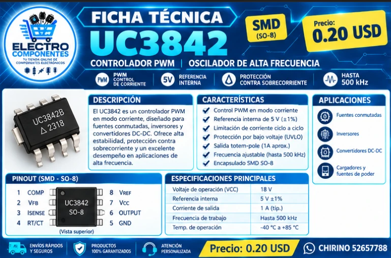 Osciladora UC3842 SMD's foto | Elect-Chirino |  BizneCubano