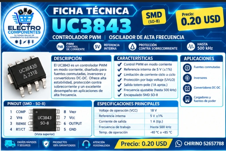 Osciladora UC3843 SMD's foto | Elect-Chirino |  BizneCubano