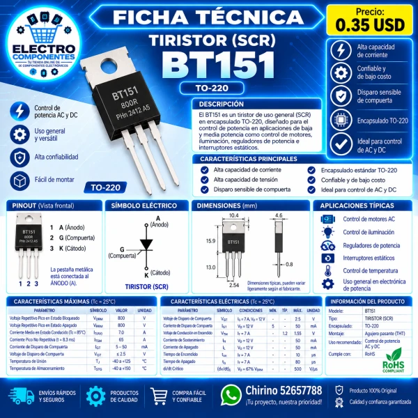 Tiristor BT151's foto | Elect-Chirino |  BizneCubano