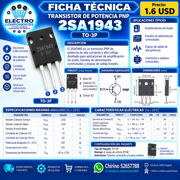 Transistor de Potencia 2SA1943's foto | Elect-Chirino |  BizneCubano