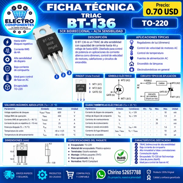 TRIAC BT136's foto | Elect-Chirino |  BizneCubano