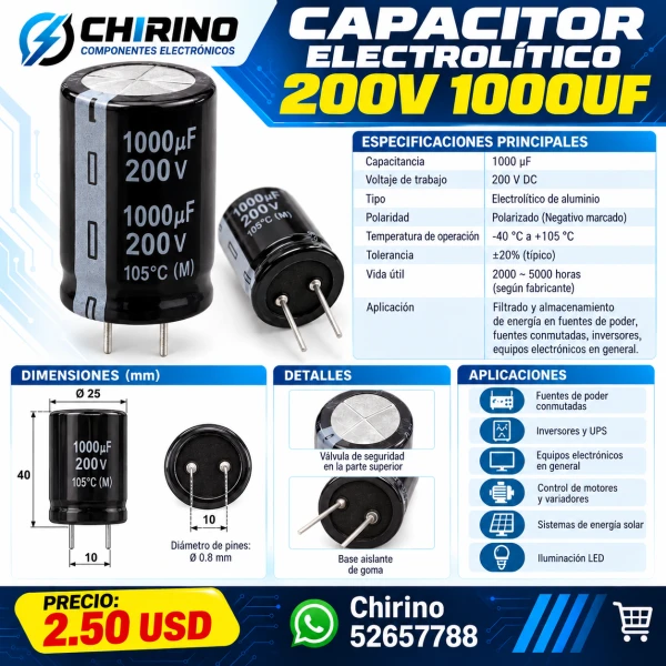 Capacitor 200V 1000UF's foto | Elect-Chirino |  BizneCubano
