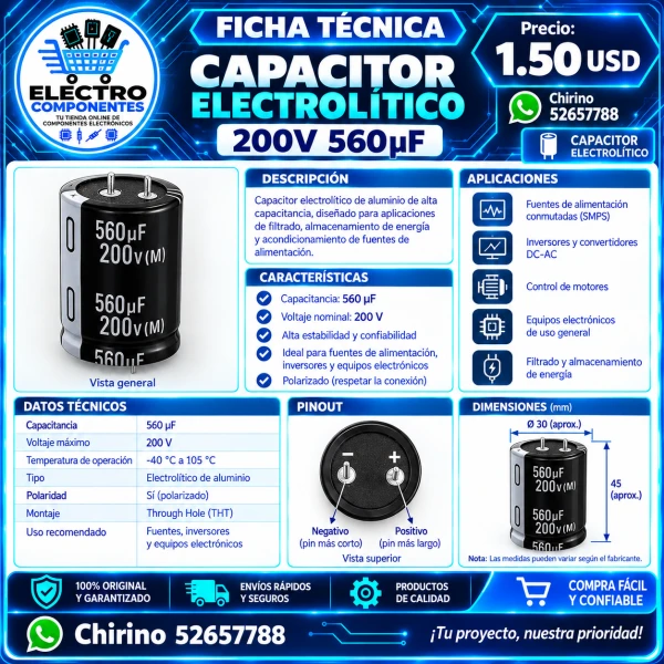Capacitor 200V 560UF's foto | Elect-Chirino |  BizneCubano