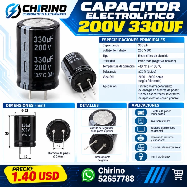 Capacitor 200V 330UF's foto | Elect-Chirino |  BizneCubano