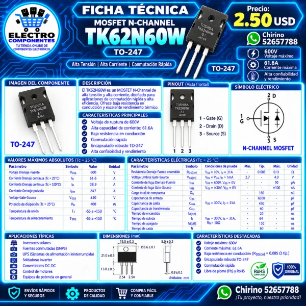 Mosfet 62N60's foto | Elect-Chirino |  BizneCubano